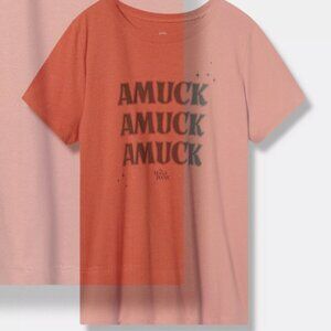 Ladies Orange Halloween T-shirt with "Amuck, Amuck, Amuck" lettering 2X (18-20)